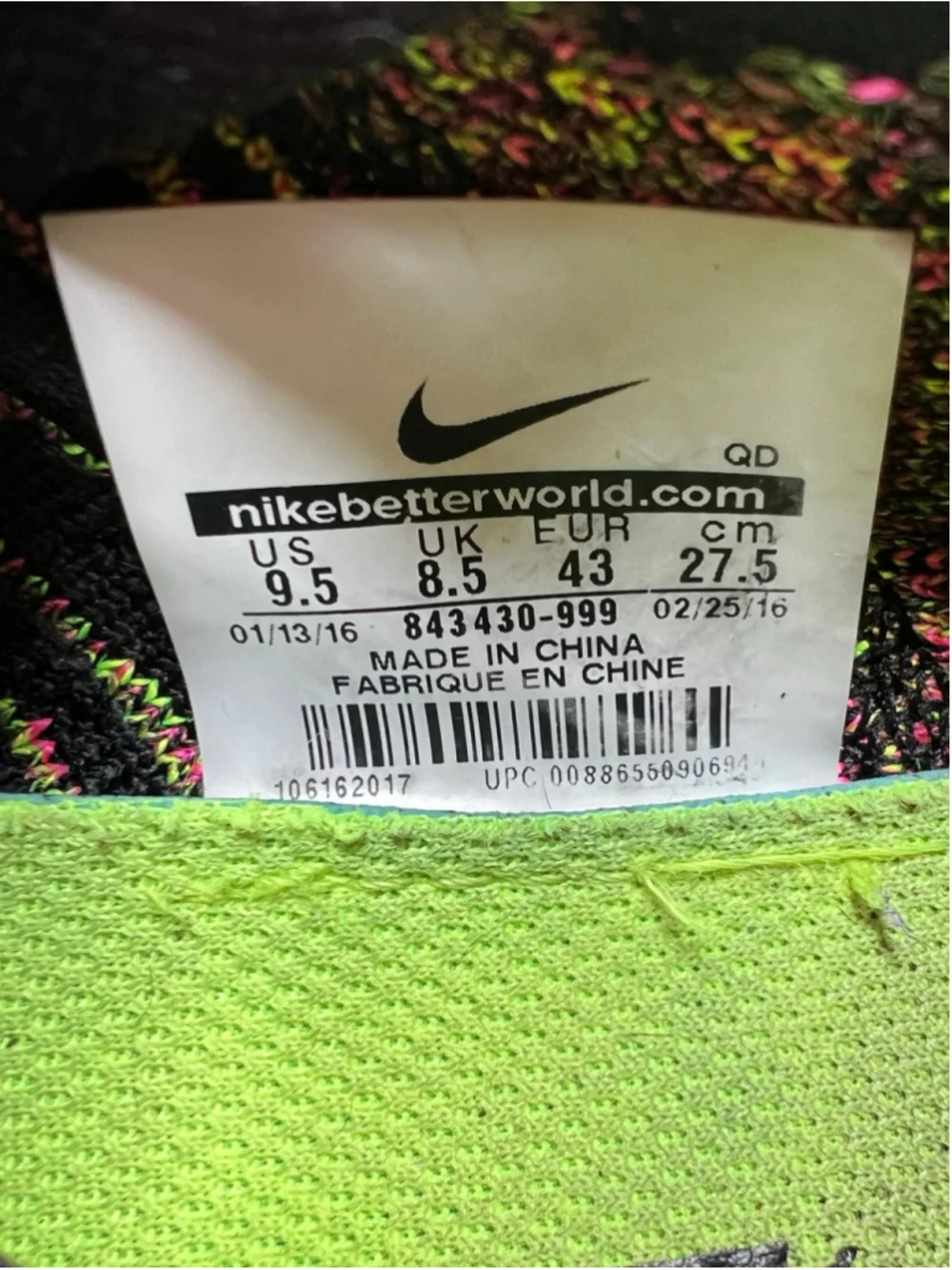 Nike Free RN Flyknit Shoes Womens 9.5 Yellow Multicolor Running Lace Up - Picture 8 of 13